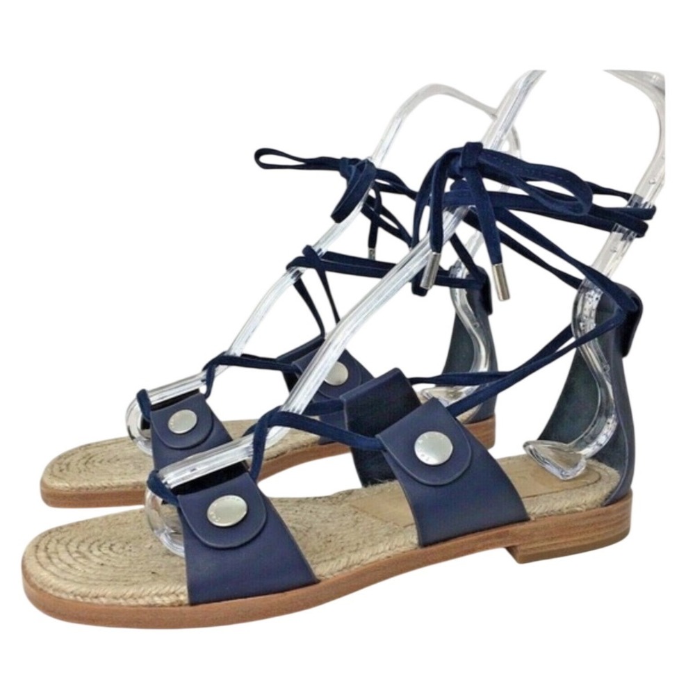 Rag & Bone Evelyn Navy Leather‎ Lace Up Gladiator Espadrille Sandals 35 NEW